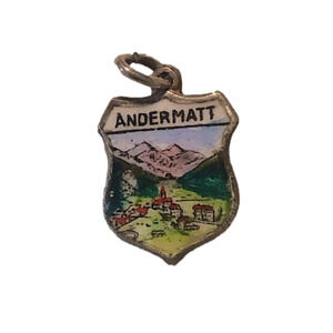 VTG 800 Silver & Enamel Andermatt Travel Sheild Souvenir Charm Bracelet Charm